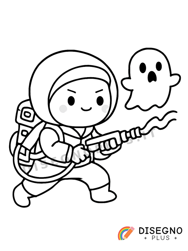 Disegno Acchiappafantasmi in azione con reti e strumenti   da stampare e colorare