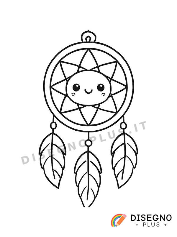 Disegno Acchiappasogni appeso con piume e perline colorate   da stampare e colorare