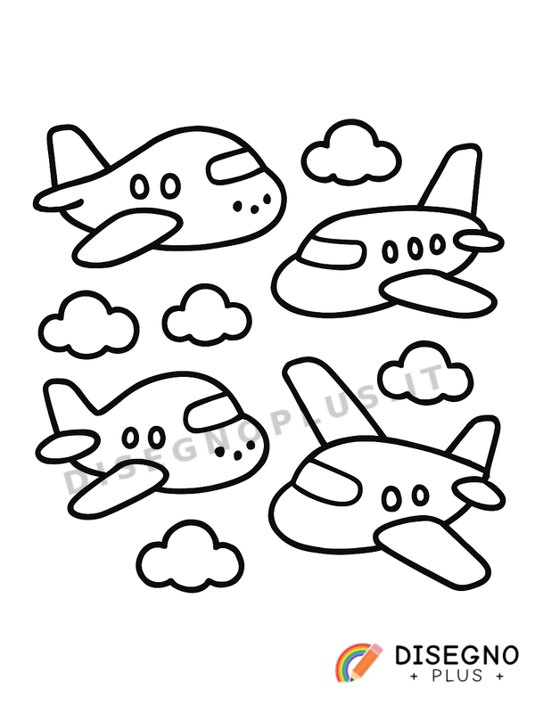 Disegno Aeroplani con nuvole da colorare