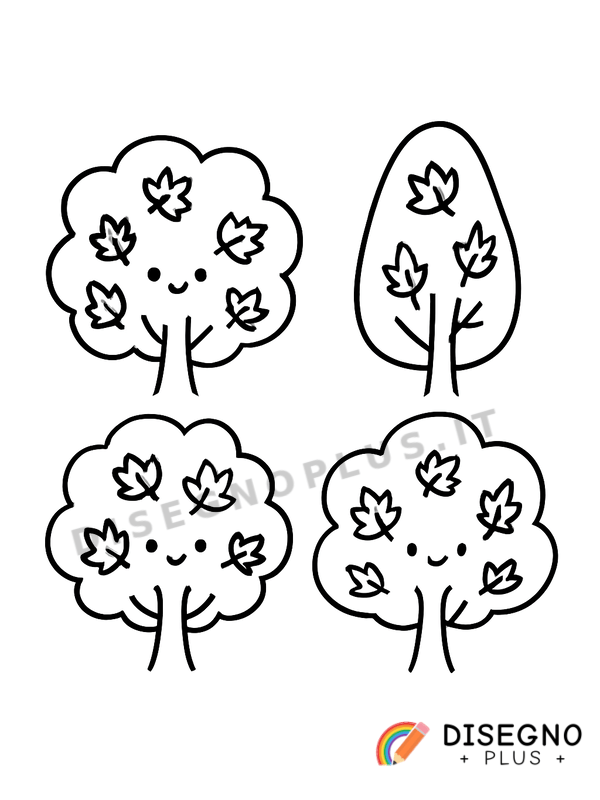 Disegno Alberi con foglie rosse da colorare