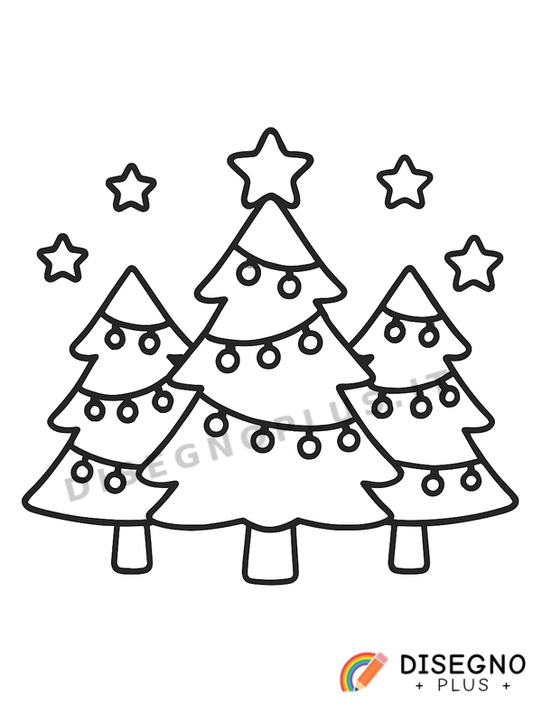 Disegno Alberi con luci e stelle scintillanti   da stampare e colorare