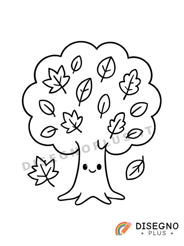 Disegno Albero d’autunno con foglie cadenti   da stampare e colorare