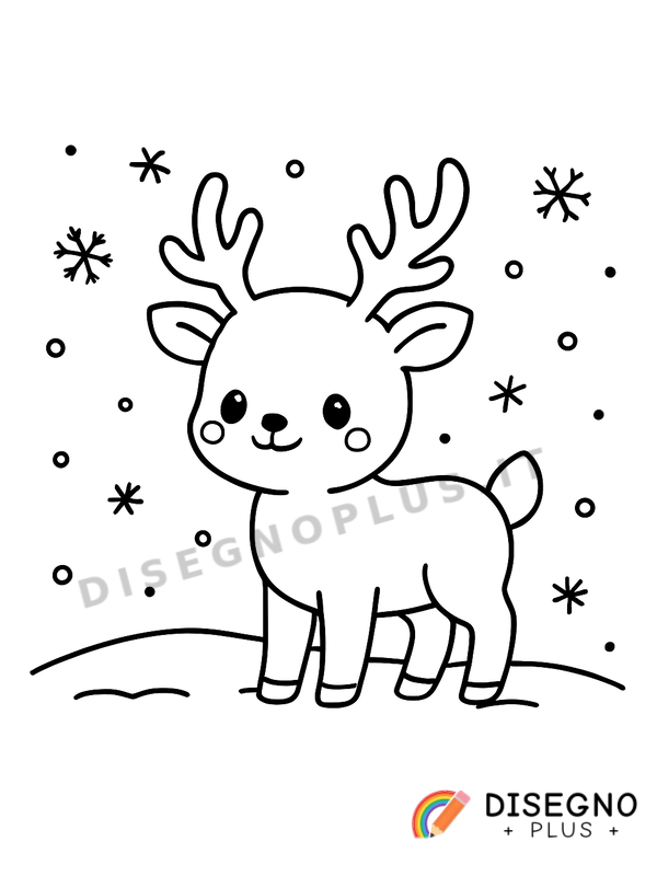 Disegno Alce nella neve con alberi innevati   da stampare e colorare