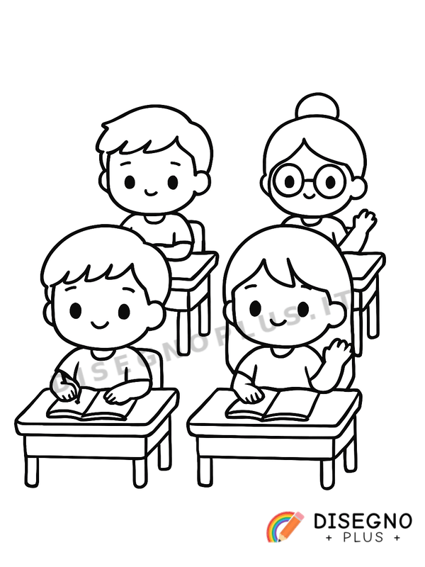 Disegno Alunni in classe da colorare