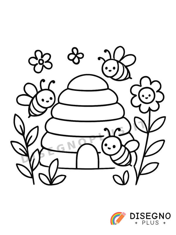 Disegno Alveare con api da colorare