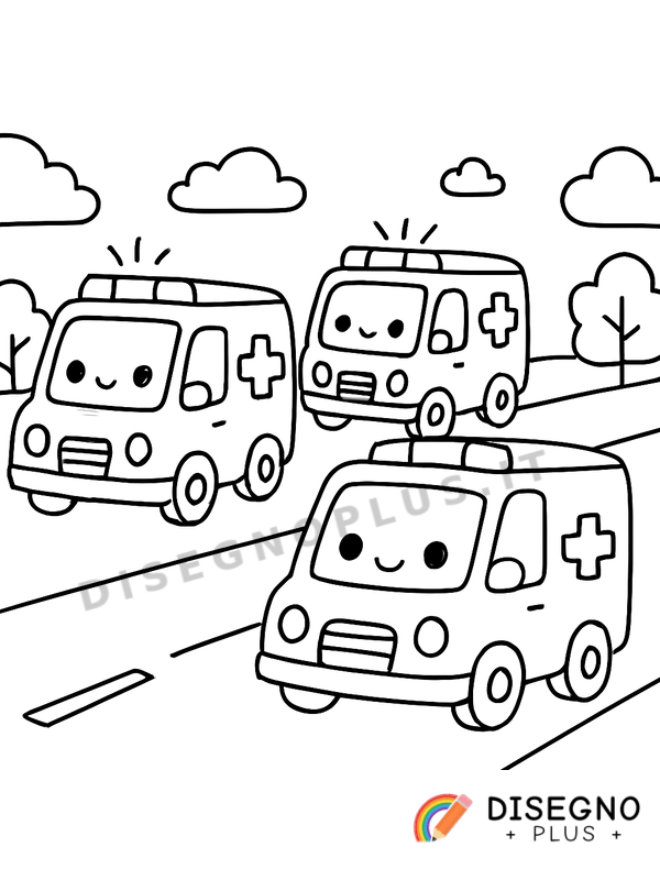 Disegno Ambulanze in strada da colorare