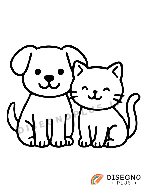 Disegno Amici cane e gatto abbracciati   da stampare e colorare