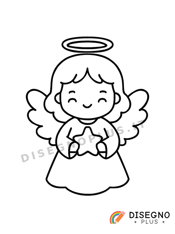 Disegno Angelo di Natale con vestito bianco e tromba   da stampare e colorare