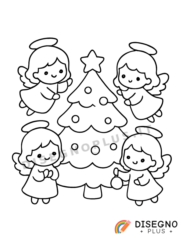 Disegno Angioletti sull’albero con ali e sorrisi   da stampare e colorare