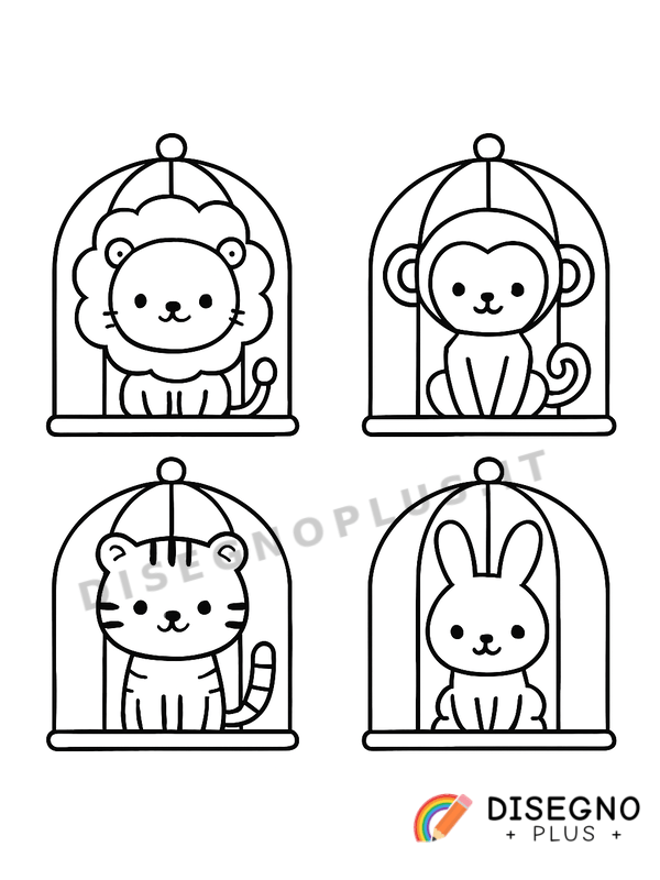 Disegno Animali in gabbia da colorare