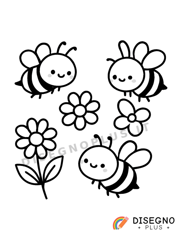 Disegno Api che impollinano fiori colorati   da stampare e colorare