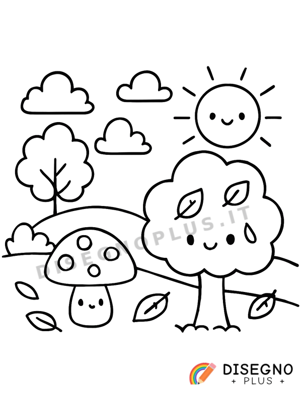 Disegno Autunno con foglie gialle e rosse   da stampare e colorare