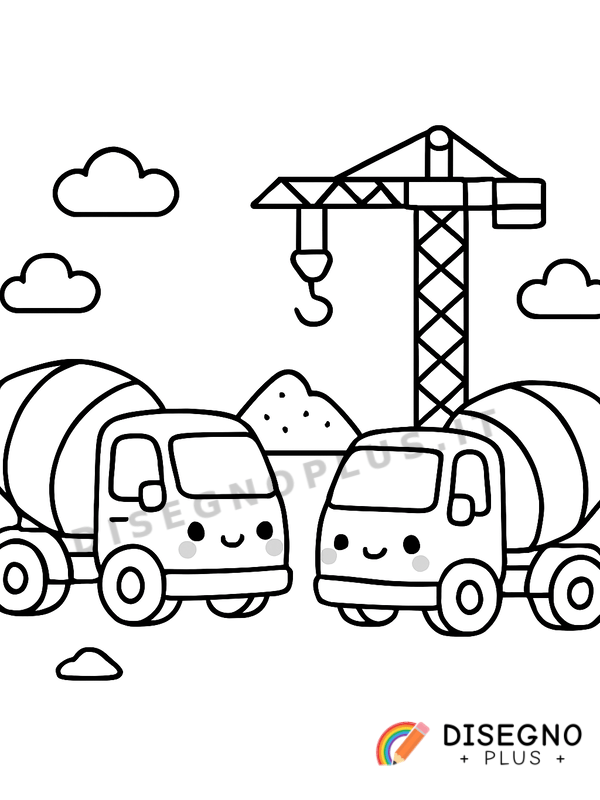 Disegno Betoniere in cantiere con operai   da stampare e colorare