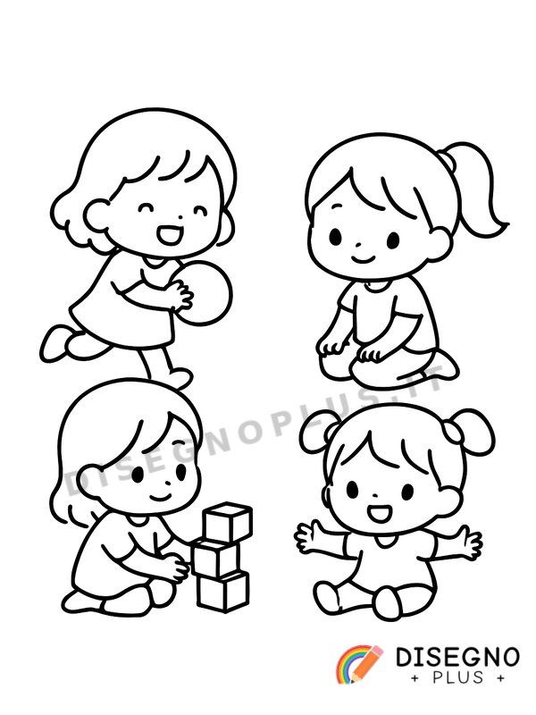 Disegno Bimbe che giocano in cerchio   da stampare e colorare
