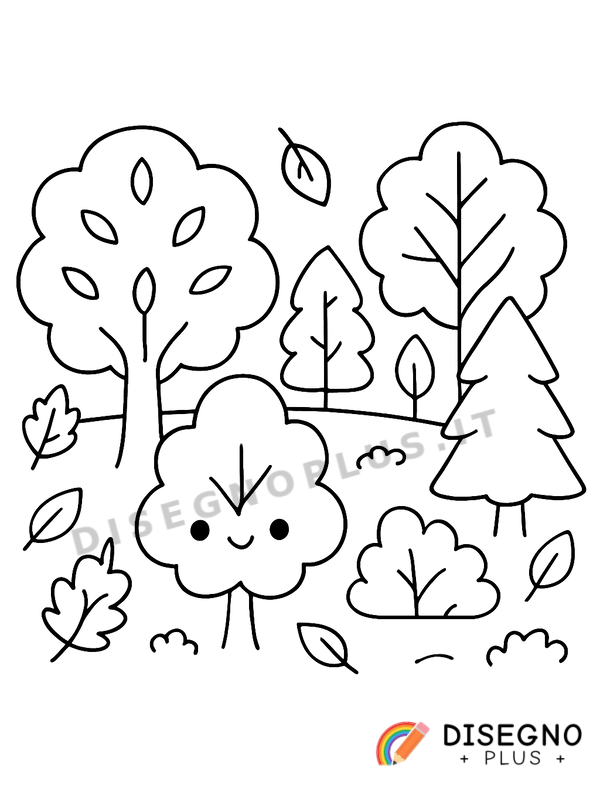 Disegno Bosco in autunno con foglie colorate   da stampare e colorare