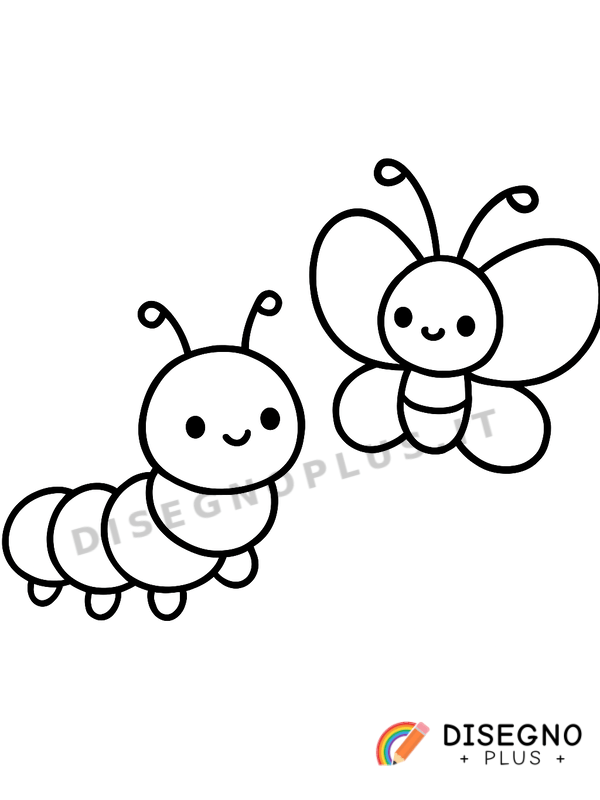 Disegno Bruco e farfalla amici in un prato fiorito   da stampare e colorare