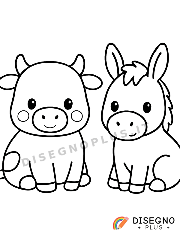 Disegno Bue e asinello da colorare