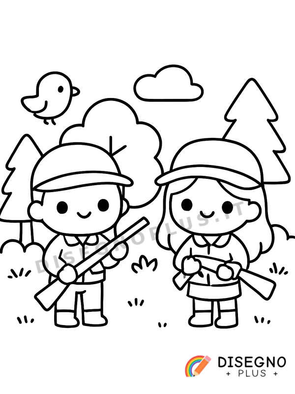 Disegno Cacciatori nel bosco da colorare