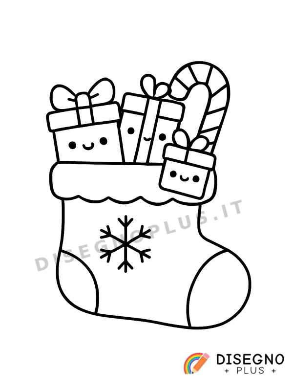 Disegno Calza con regali piena di dolciumi   da stampare e colorare