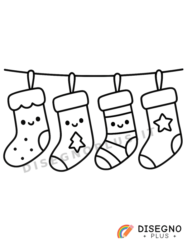 Disegno Calze appese con fiocchi e campanelline   da stampare e colorare