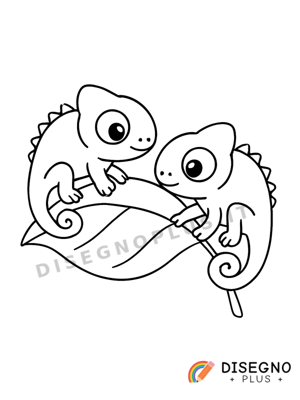 Disegno Camaleonti sulla foglia con occhi mobili e curiosi   da stampare e colorare