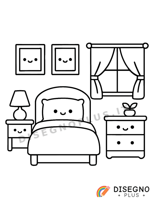 Disegno Camera da letto con letto grande   da stampare e colorare