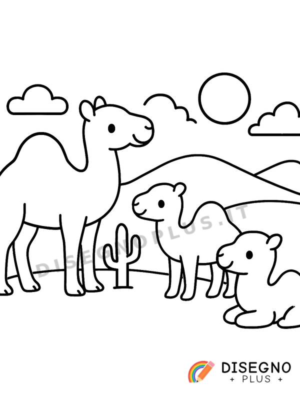 Disegno Cammelli nel deserto con gobbe alte   da stampare e colorare