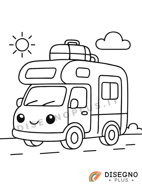 Disegno Camper in viaggio con tetto aperto   da stampare e colorare
