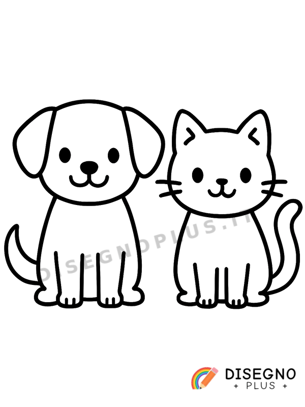Disegno Cane e gatto seduti vicini   da stampare e colorare