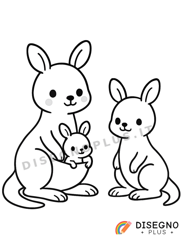 Disegno Canguri con cuccioli da colorare