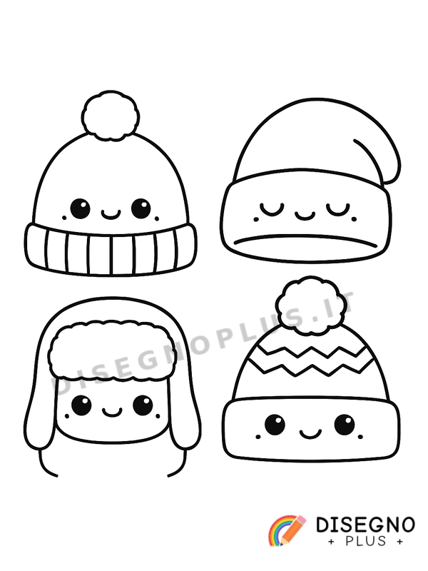 Disegno Cappelli invernali con paraorecchie   da stampare e colorare