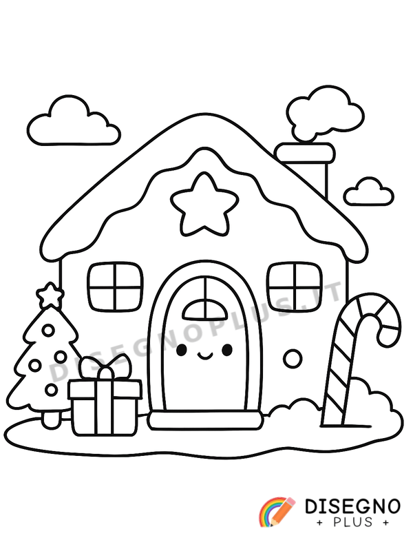 Disegno Casa di Babbo Natale con neve e renne   da stampare e colorare