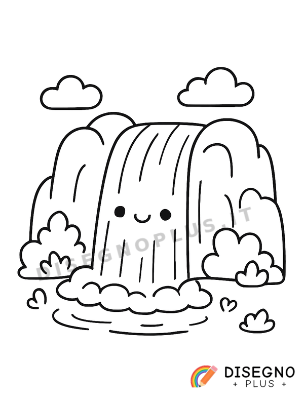 Disegno Cascate d’acqua tra rocce e muschi verdi   da stampare e colorare