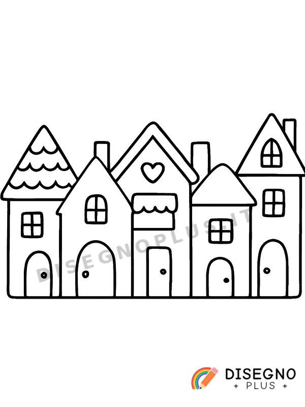 Disegno Case colorate in fila con persiane aperte   da stampare e colorare