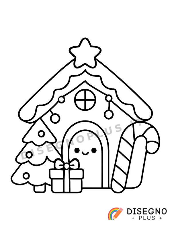 Disegno Casetta di Natale con fumaiolo e luci   da stampare e colorare