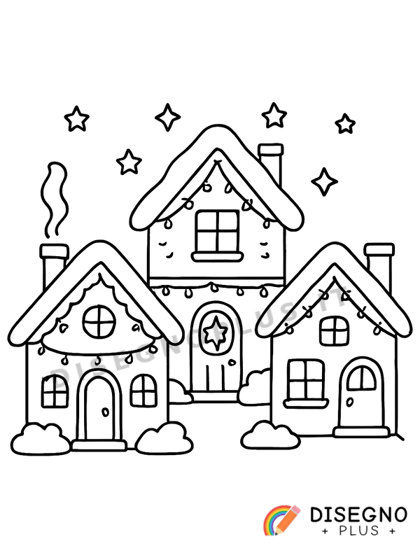 Disegno Casette illuminate nel villaggio incantato   da stampare e colorare