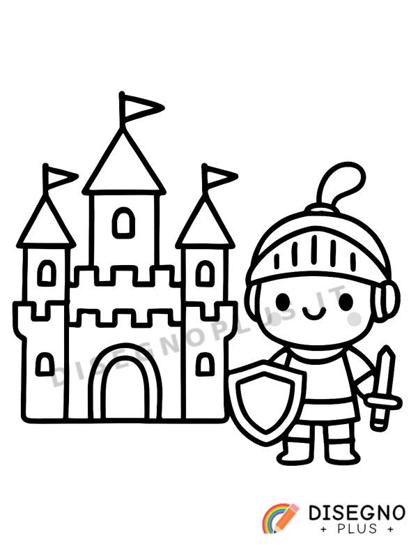 Disegno Castello e cavaliere in un paesaggio incantato   da stampare e colorare