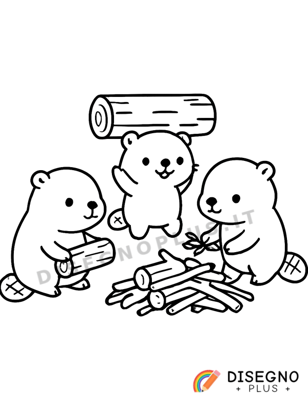 Disegno Castori che costruiscono diga con tronchi robusti   da stampare e colorare