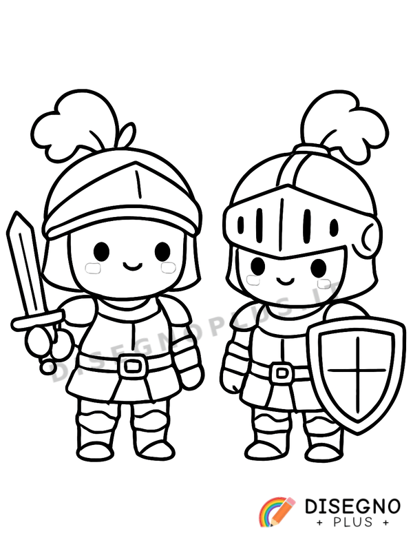 Disegno Cavalieri con armatura marciando al castello   da stampare e colorare