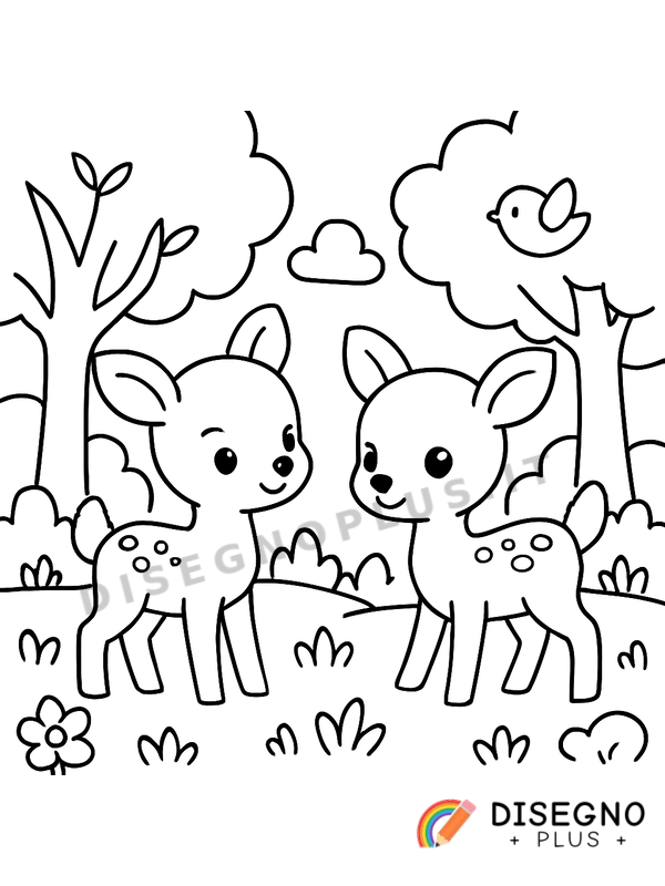 Disegno Cerbiatti nella foresta da colorare