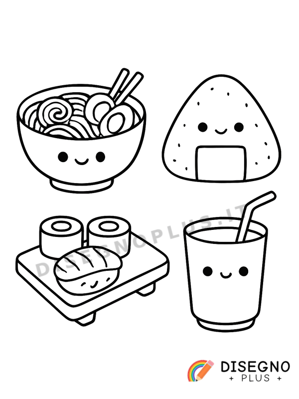 Disegno Cibo giapponese con sushi   da stampare e colorare