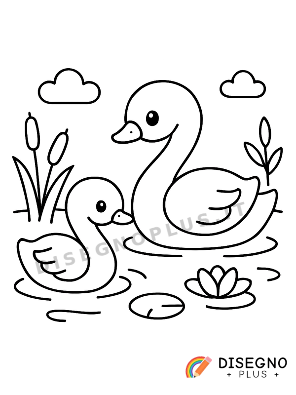 Disegno Cigni nello stagno da colorare