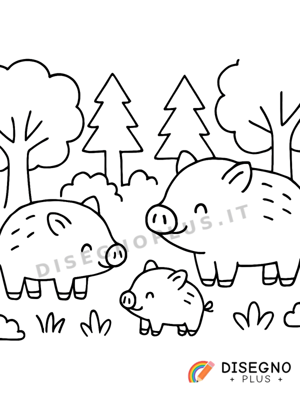Disegno Cinghiali nel bosco di notte silenziosa   da stampare e colorare