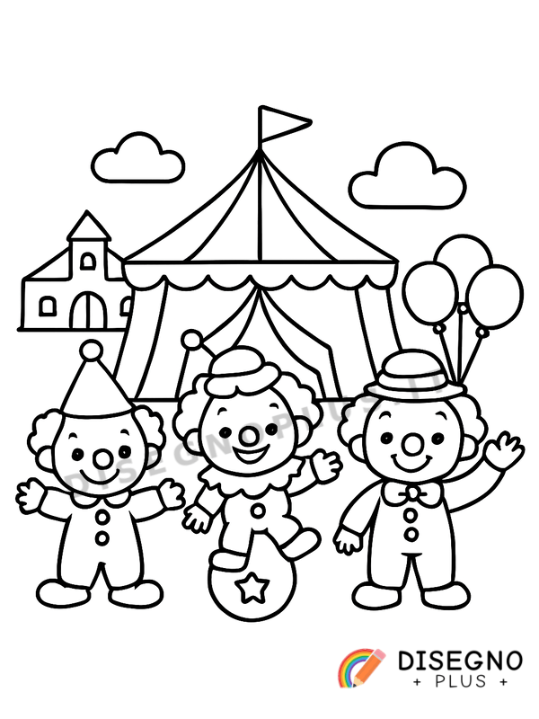 Disegno Clown divertenti con parrucche e sorrisi   da stampare e colorare