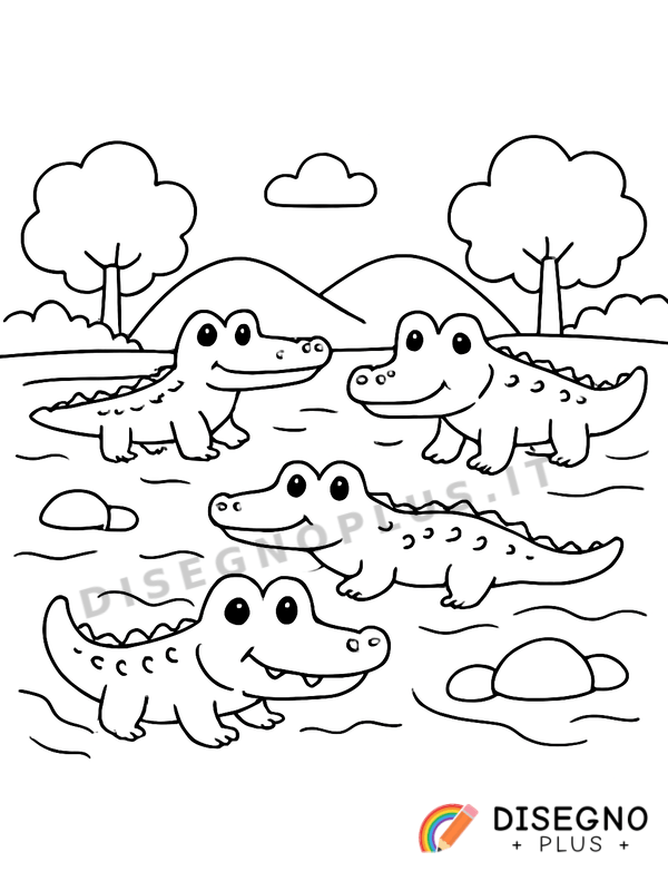Disegno Coccodrilli nel fiume con occhi fuori dall’acqua   da stampare e colorare