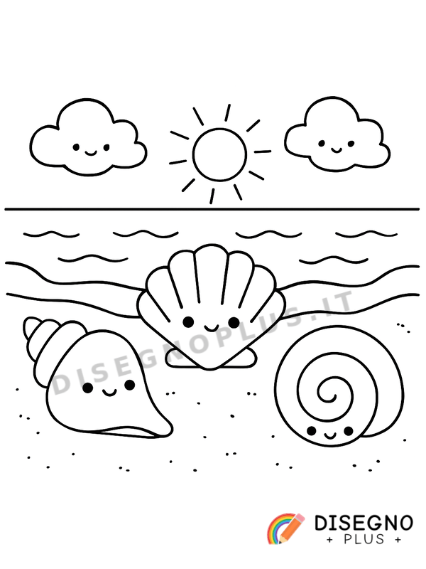 Disegno Conchiglie sulla spiaggia con colori pastello   da stampare e colorare