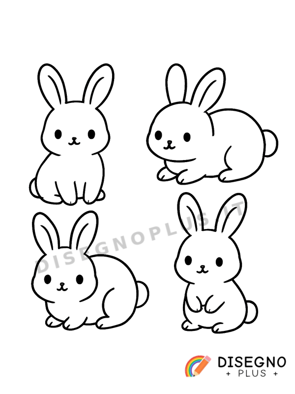 Disegno Coniglietti bianchi con carote in bocca golosi   da stampare e colorare