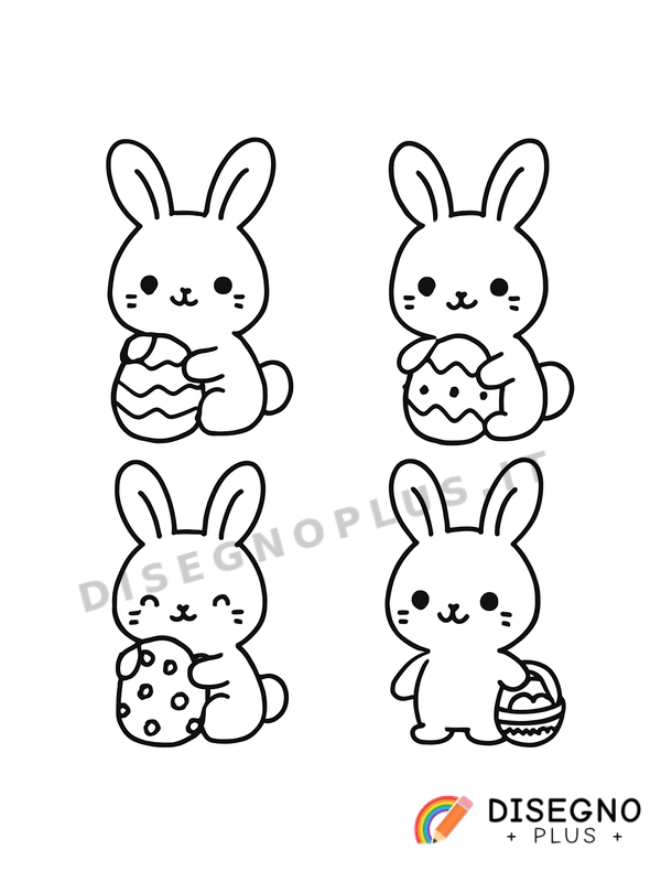Disegno Coniglietti pasquali con uova e cesti   da stampare e colorare