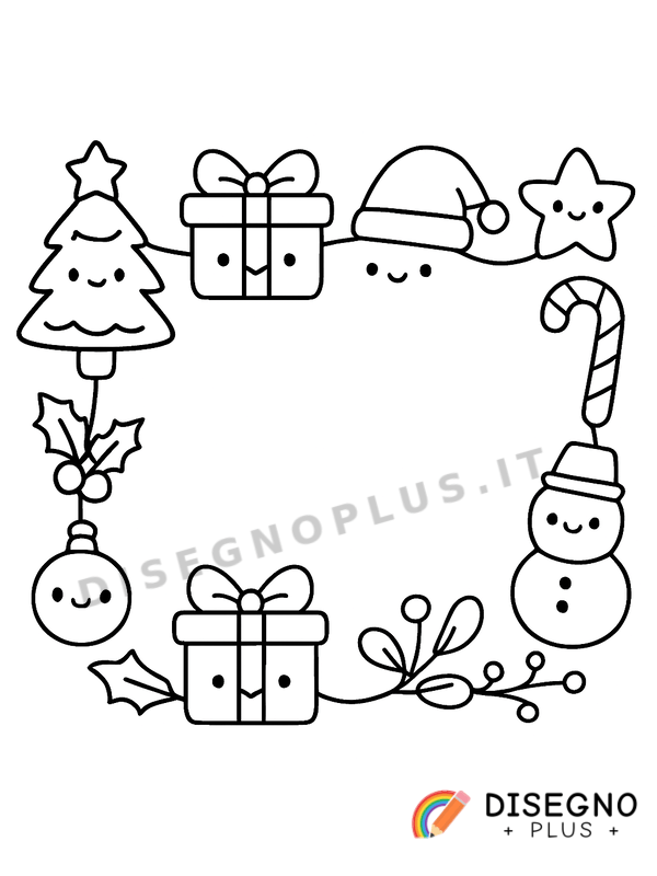 Disegno Cornice di Natale con pigne e bacche rosse   da stampare e colorare