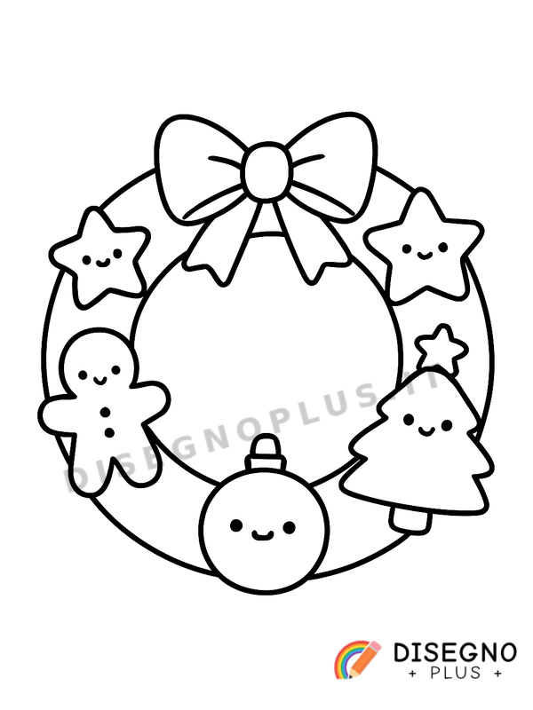 Disegno Corona natalizia con rami e fiocchi rossi   da stampare e colorare